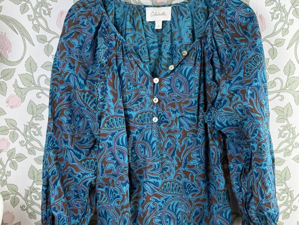 Cleobella 100% Cotton Blue Zuri Block Print Jayda Blouse - Size - Medium - Picture 10 of 10